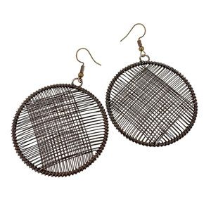 Dark Brown Oversized Wire Wrapped Round Pendant Drop Earrings